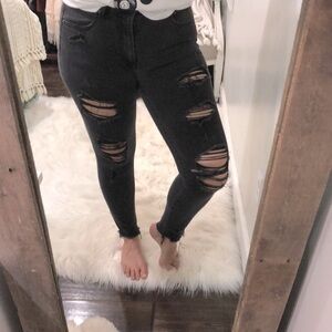 AERO 10 black distressed high rise skinny jeans